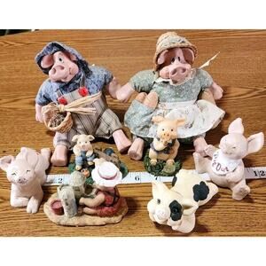 Pig Figurine LOT Including Mr & Mrs Hogmore Vintage 1997 Sealmark 8 Figurines